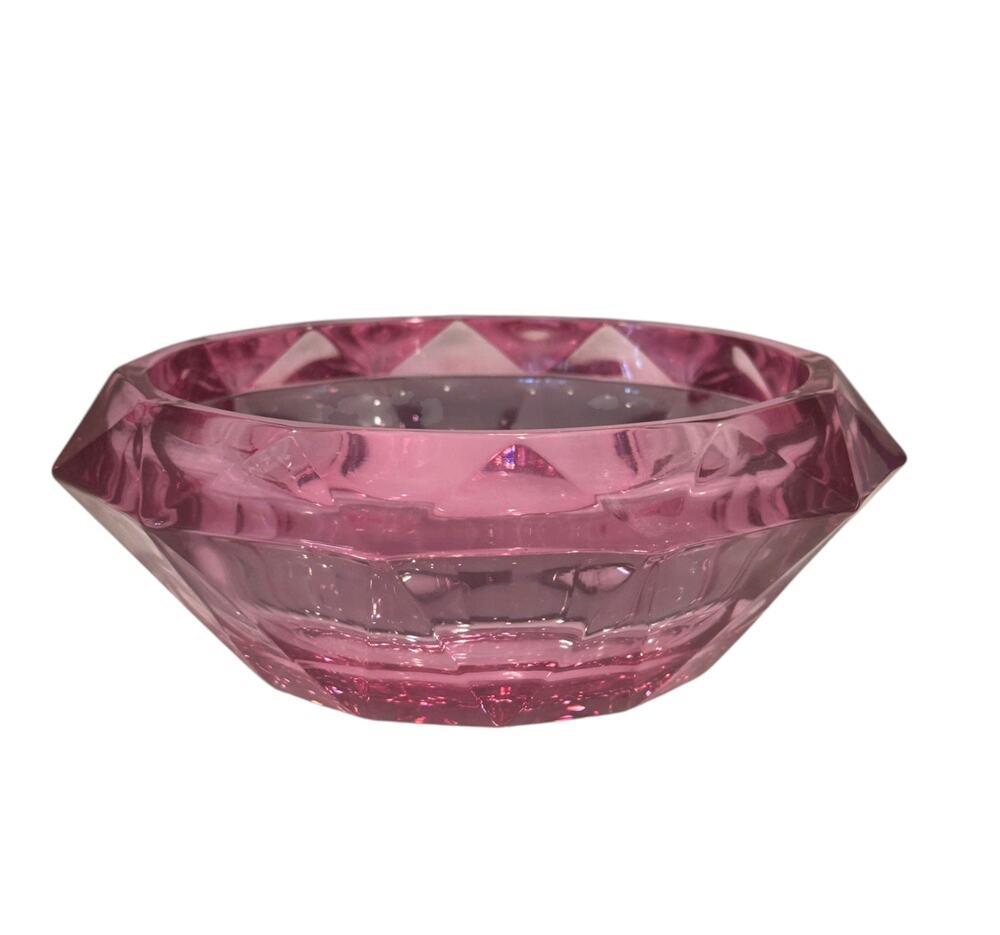 Vintage MCM Viking Glass Diamond Point Thistle Pink Candy Dish Bowl